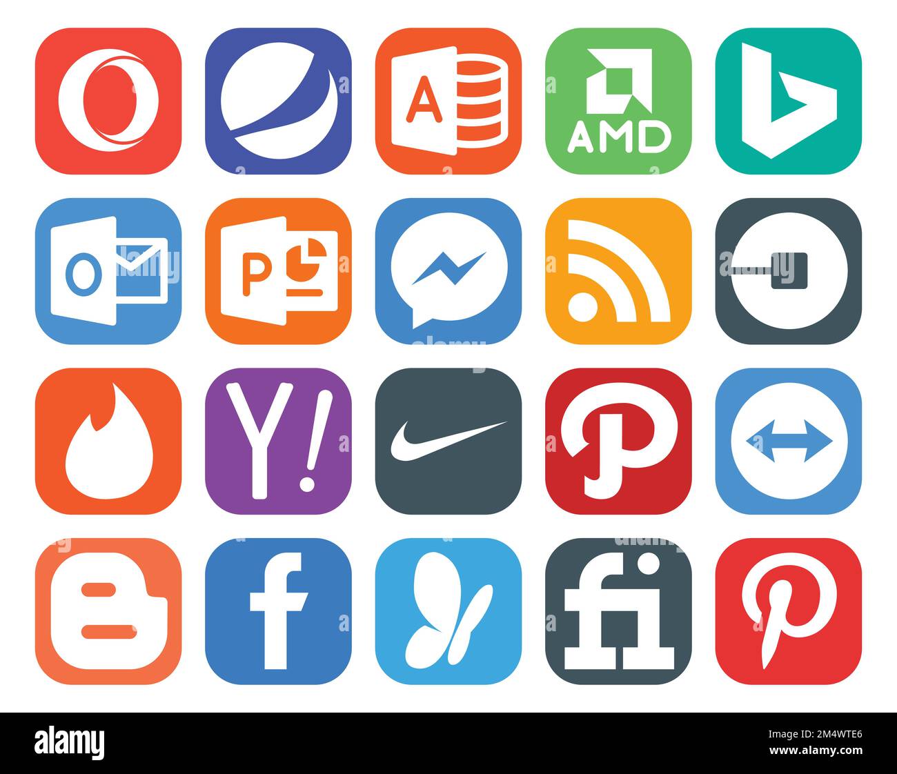 20 Social Media Icon Pack Including teamviewer. nike. rss. search. tinder Stock Vector