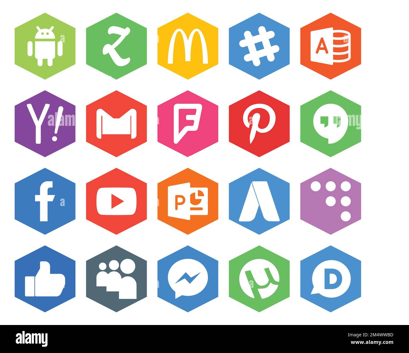 20 Social Media Icon Pack Including powerpoint. youtube. gmail. facebook. pinterest Stock Vector