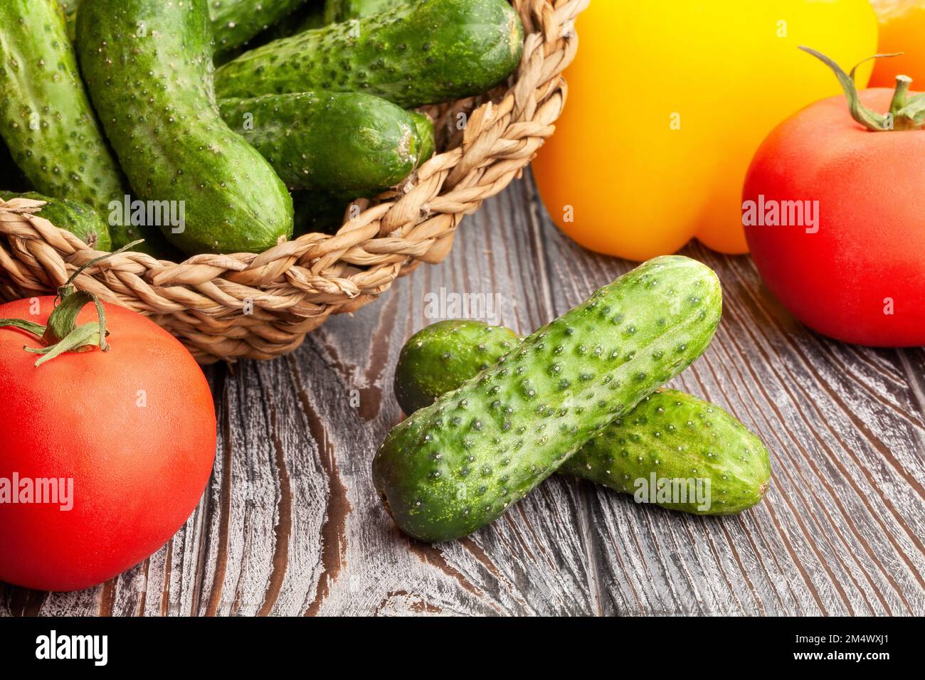 pickling cucumber on wood background Stock Photo