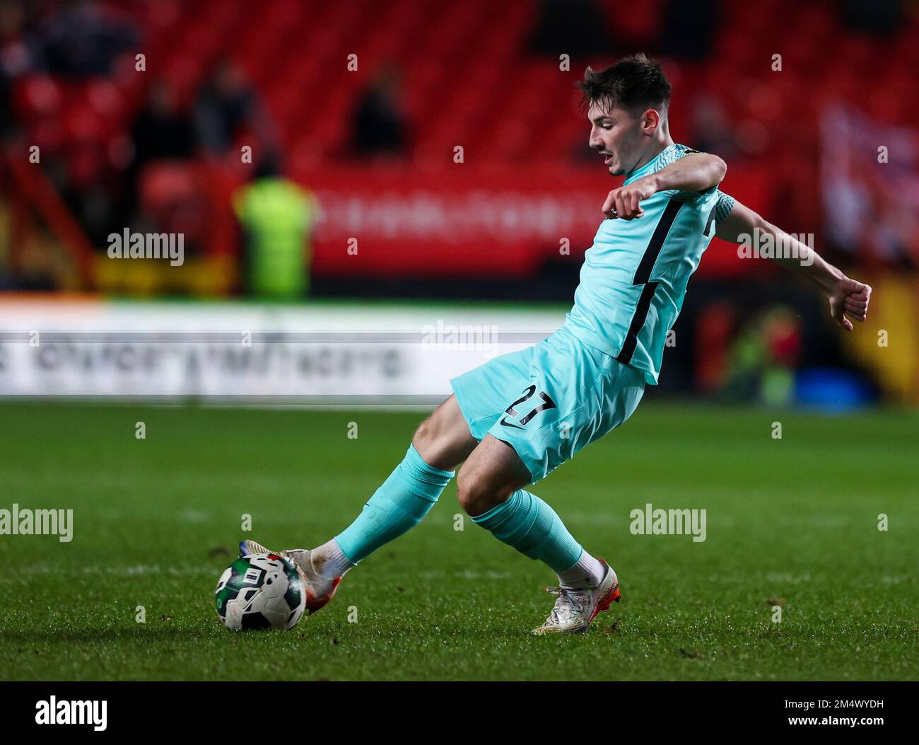 Brighton and Hove Albion's Billy Gilmour in action during the Carabao Cup fourth round match at The Valley, London. Picture date: Wednesday December 21, 2022. Stock Photo