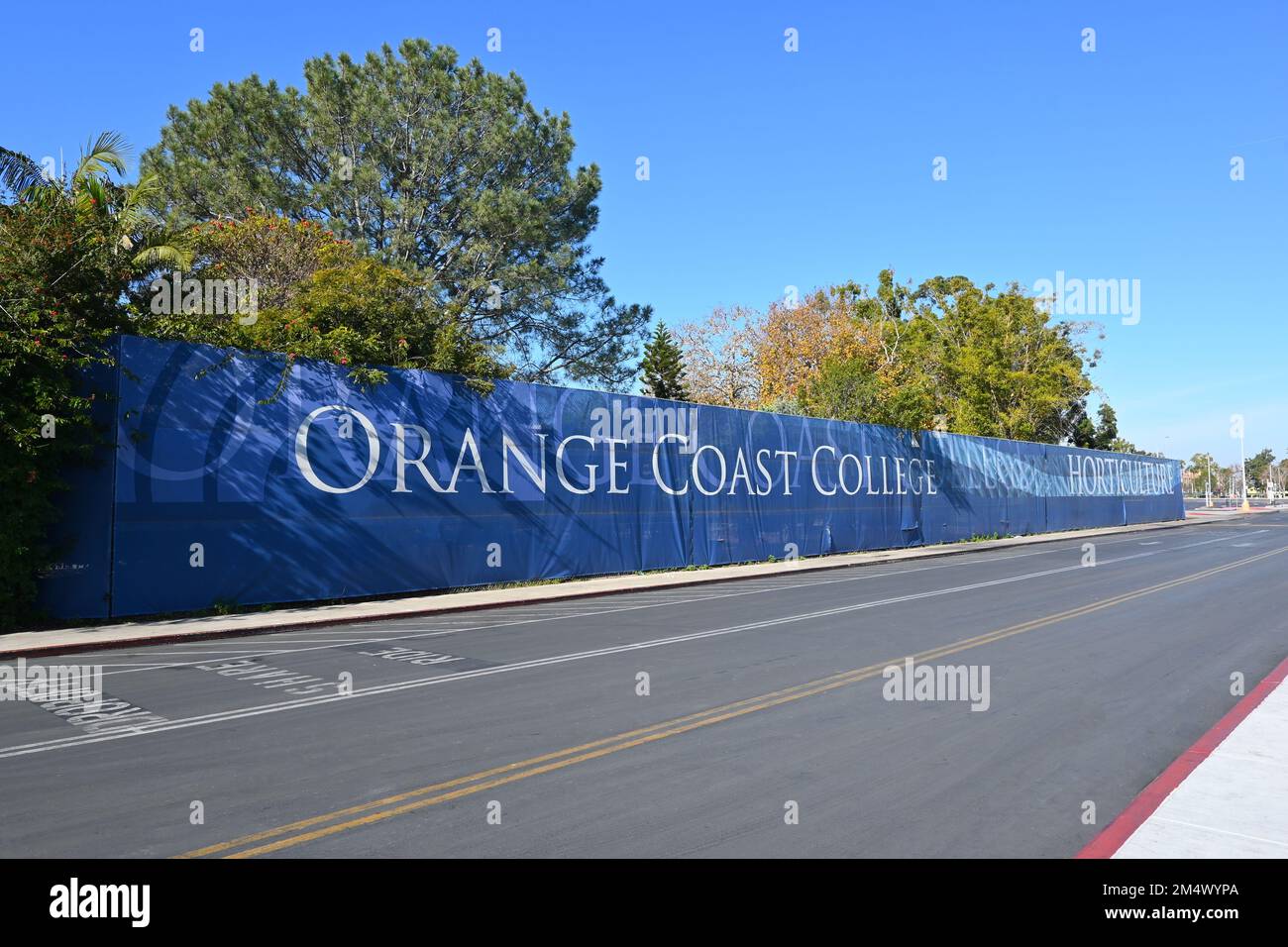 COSTA MESA, CALIFORNIA - 19 DEC 2022:  Orange Coast College Horticulture fence banner. Stock Photo