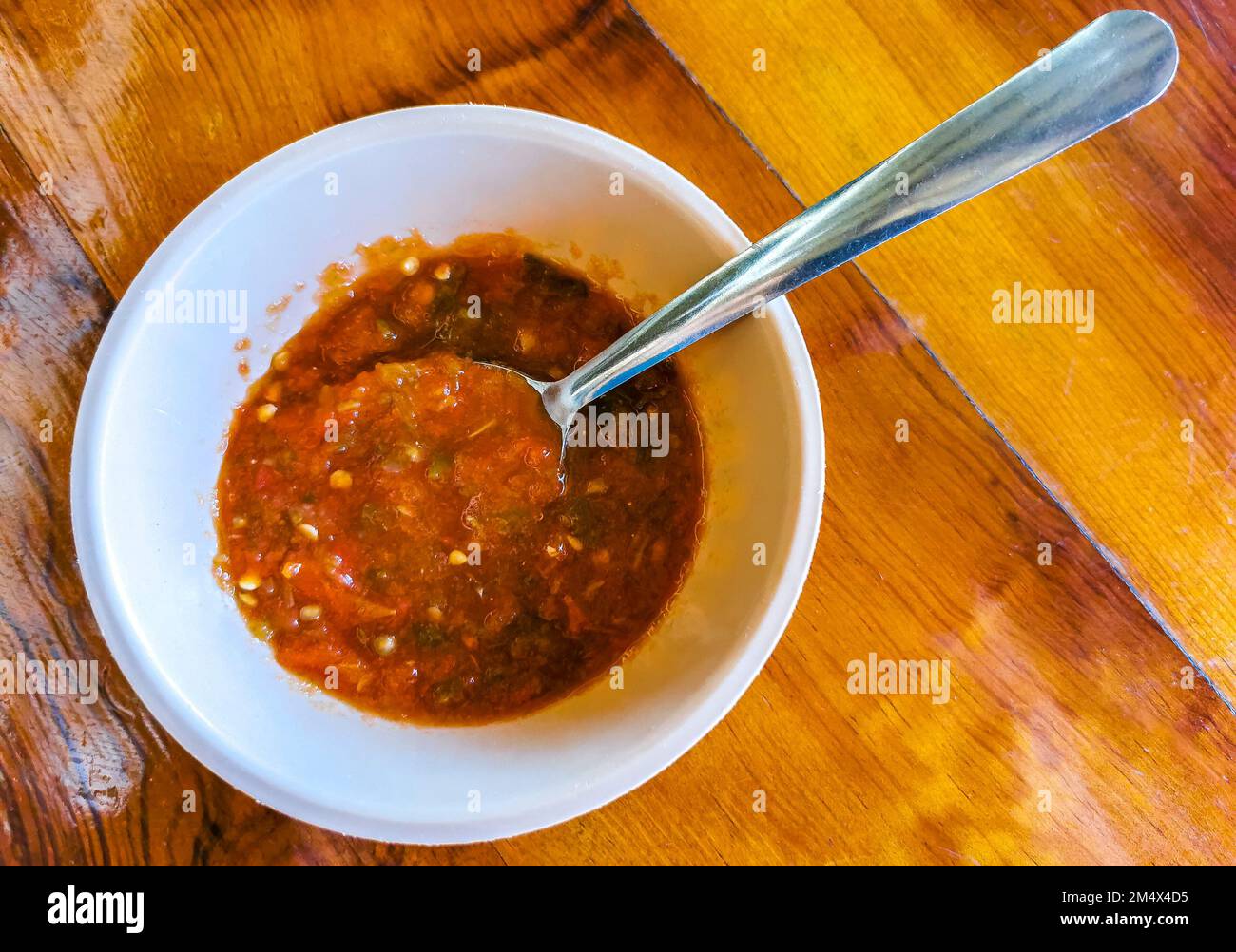 Spicy red Mexican chili sauce in Zicatela Puerto Escondido Oaxaca