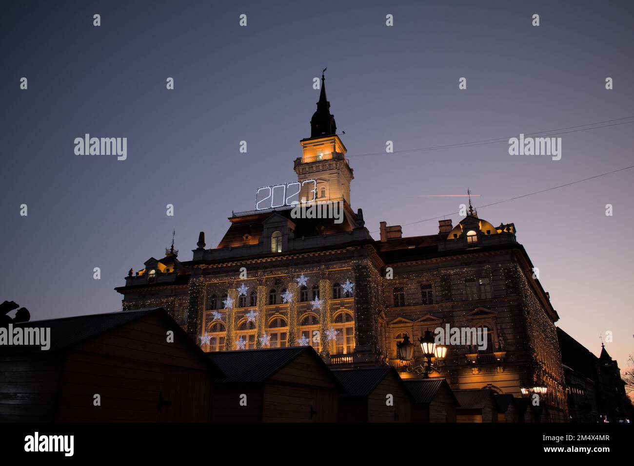 View of Novi Sad County government office with a x-mass decoration Stock Photo
