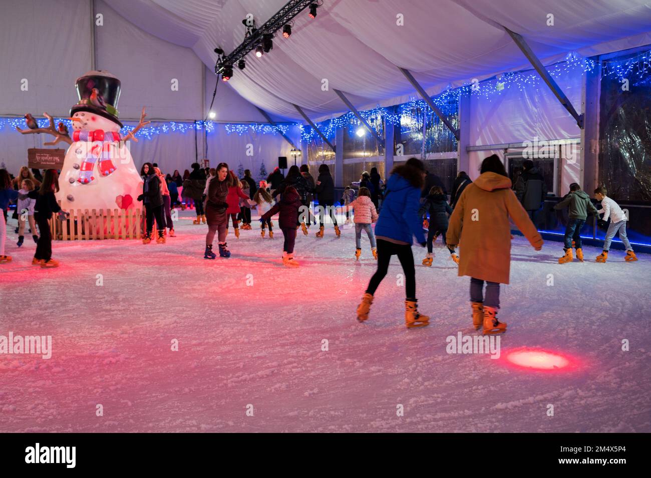 Artificial ice skating rink in El Pilar square during Christmas
