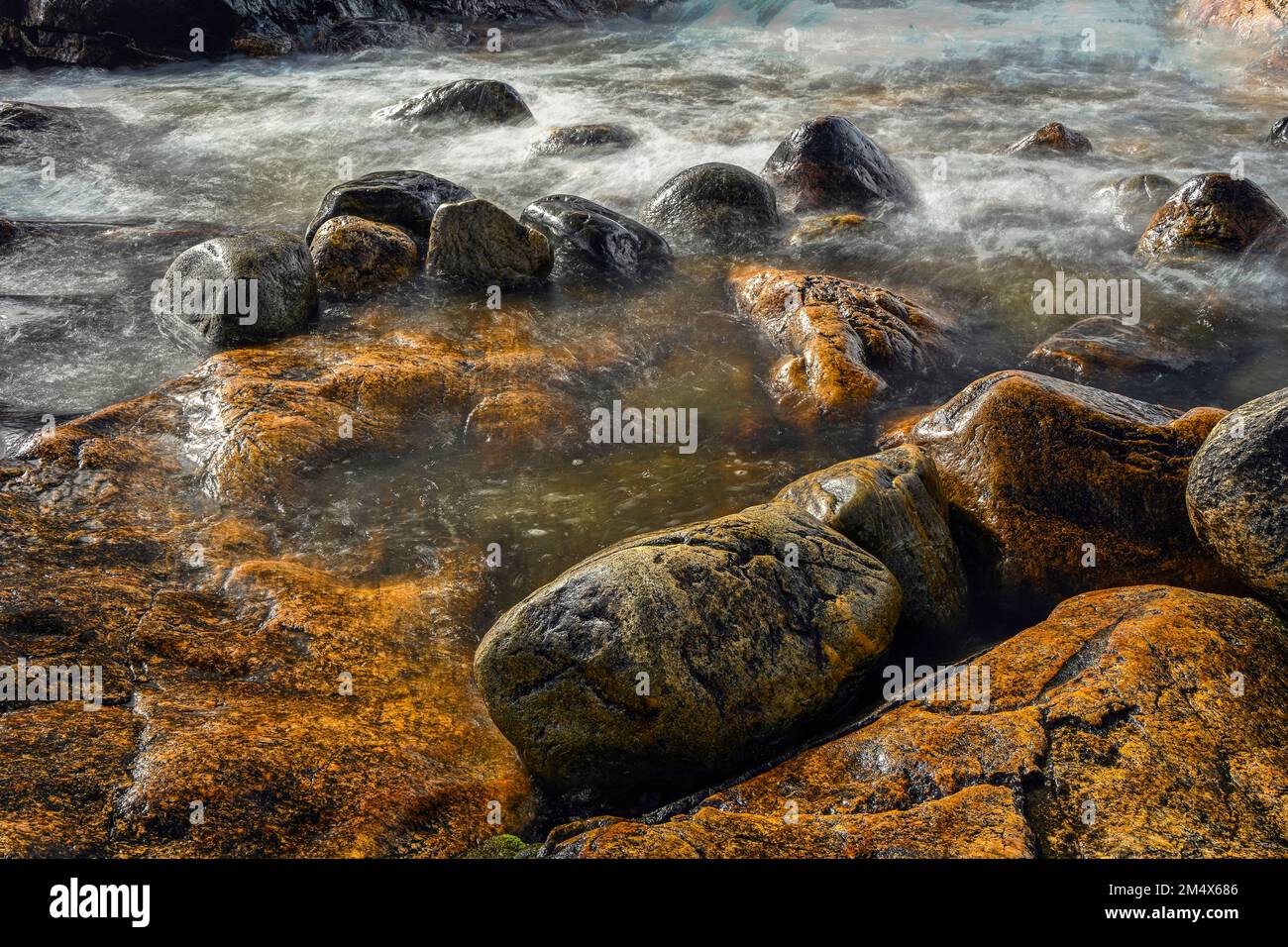 Lake Superior shoreline with rocks and wave action, Lake Superior
