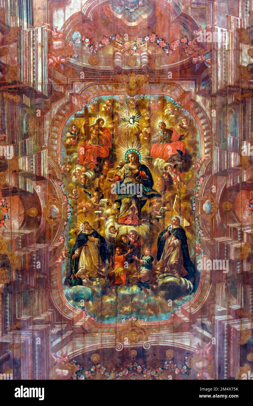 Baroque art painting with a biblical scene on the ceiling of a historic church in the city of Salvador in Bahia Stock Photo
