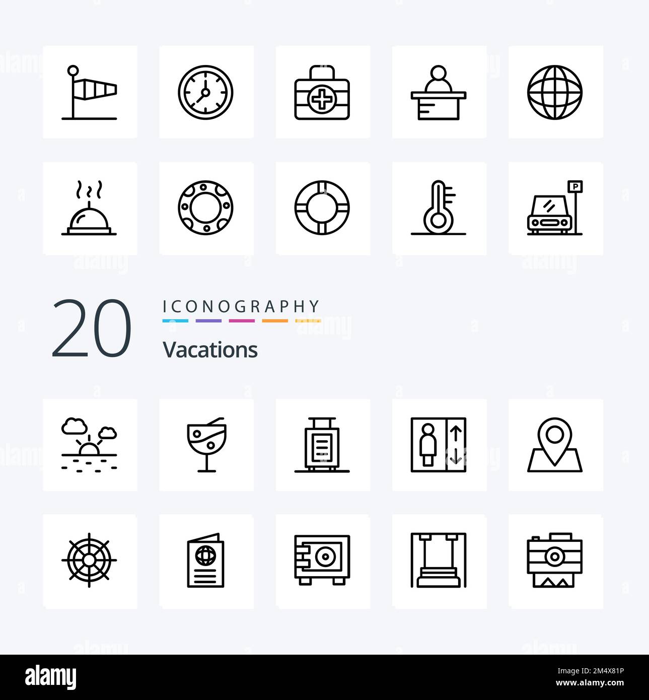 20-vacations-line-icon-pack-like-map-lift-group-stock-vector-image