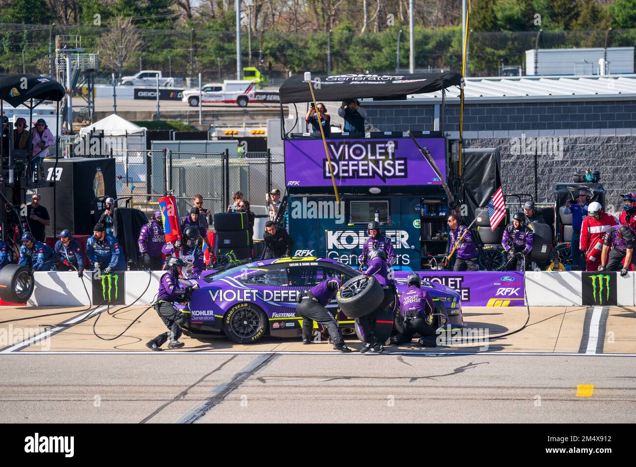 Brad Keselowski races for position for the Toyota Owners 400 at