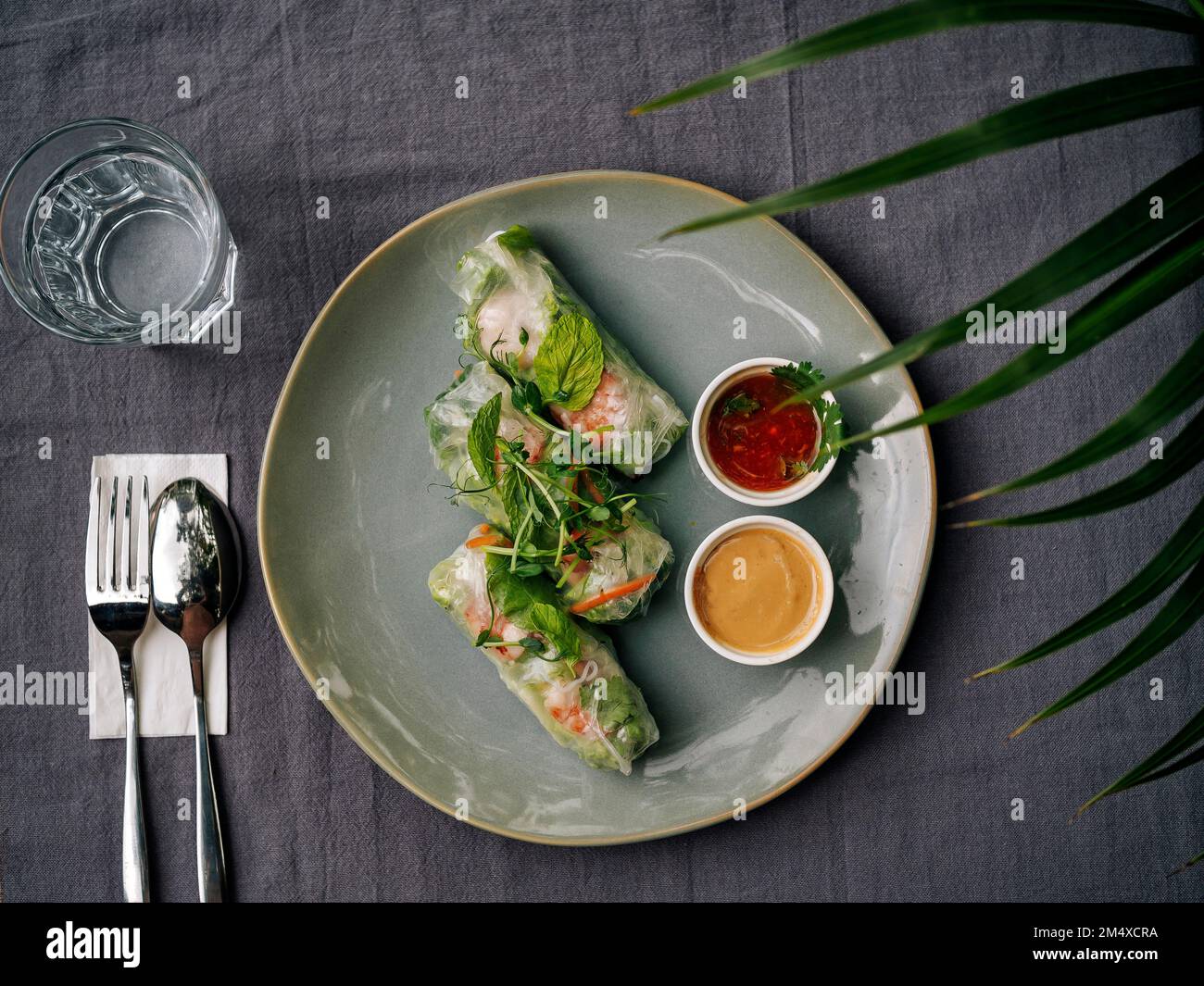 Shrimp spring rolls with dipping sauces Stock Photo - Alamy