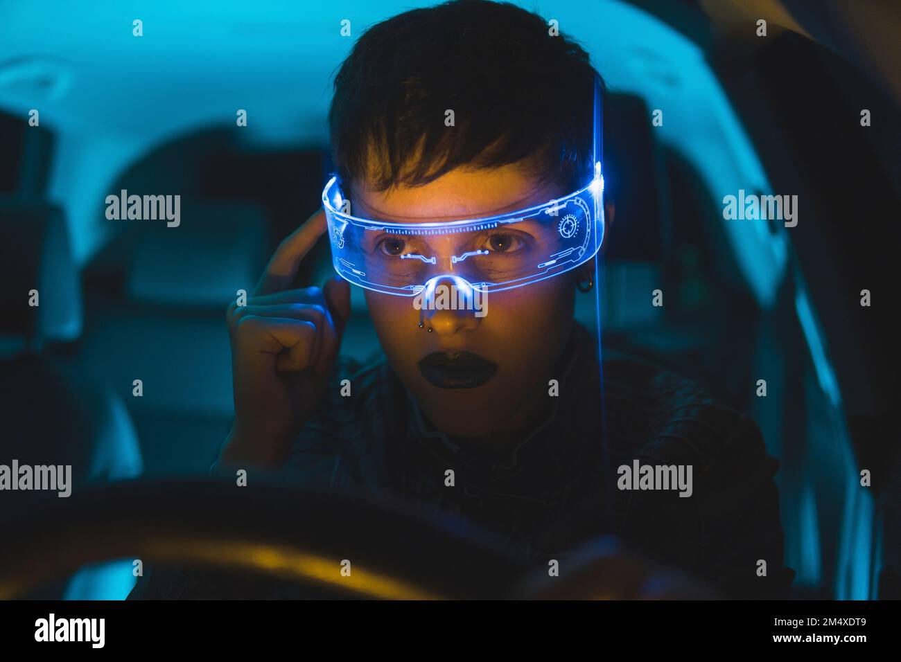 Woman wearing smart glasses in car Stock Photo Alamy