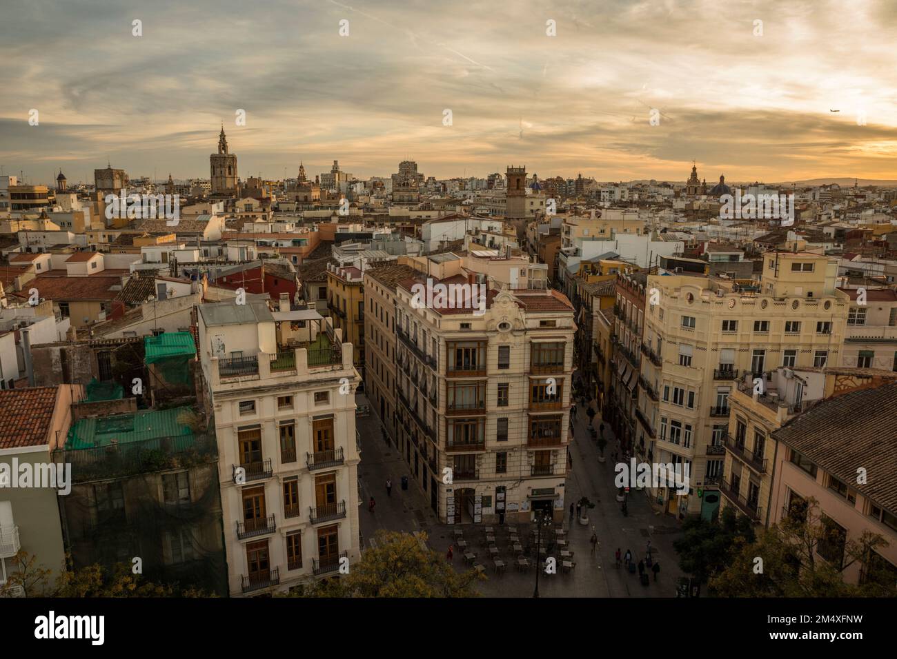 Spain, Valencia, City apartments at dusk Stock Photo