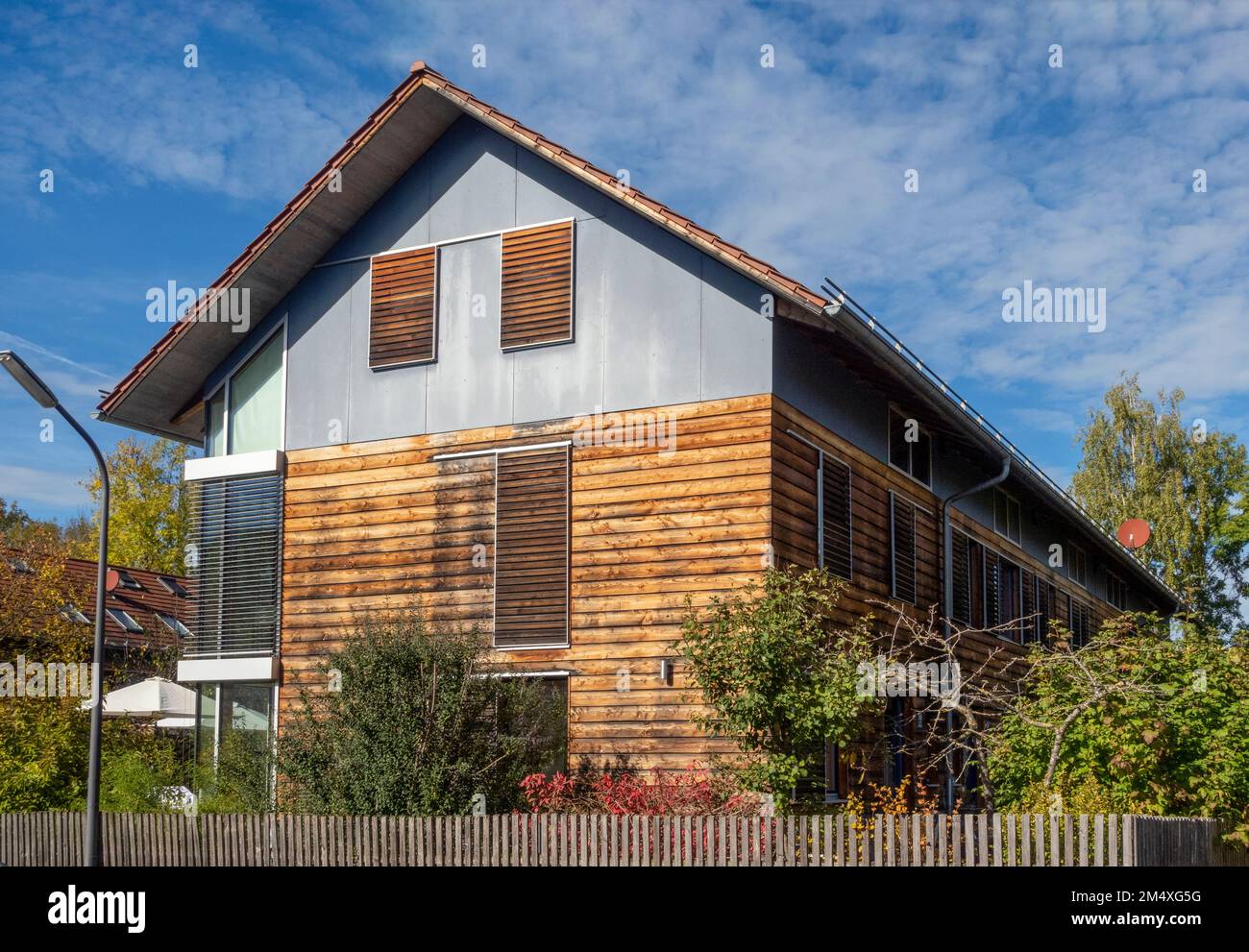 Germany, Bavaria, Munich, Exterior of modern passive house with wooden