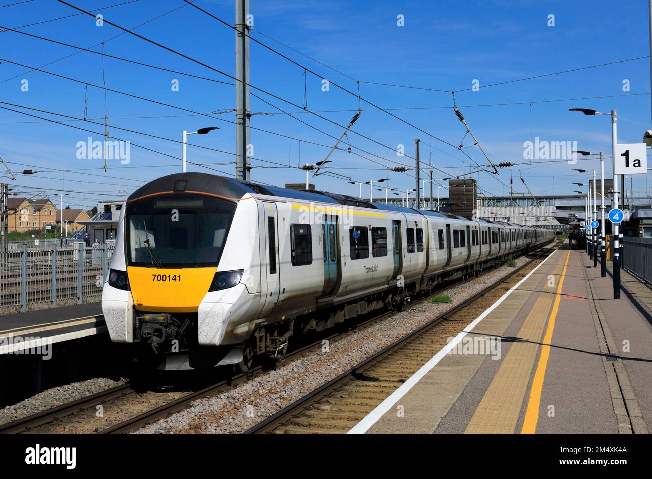 Thameslink 700141 train at Peterborough station, East Coast Main Line Railway, Cambridgeshire, England, UK Stock Photo