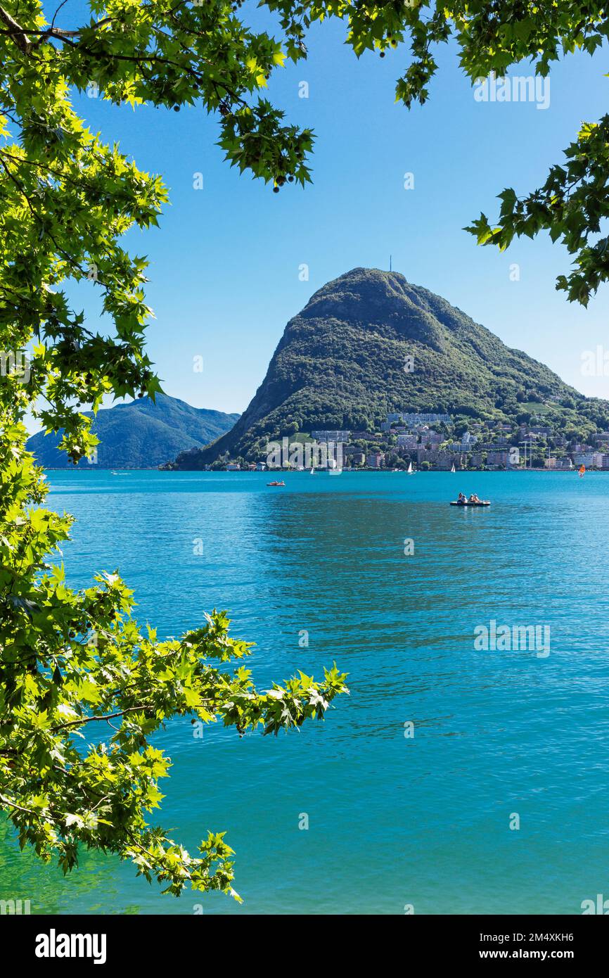 Switzerland, Ticino Canton, Lugano, View of Lake Lugano with Monte San