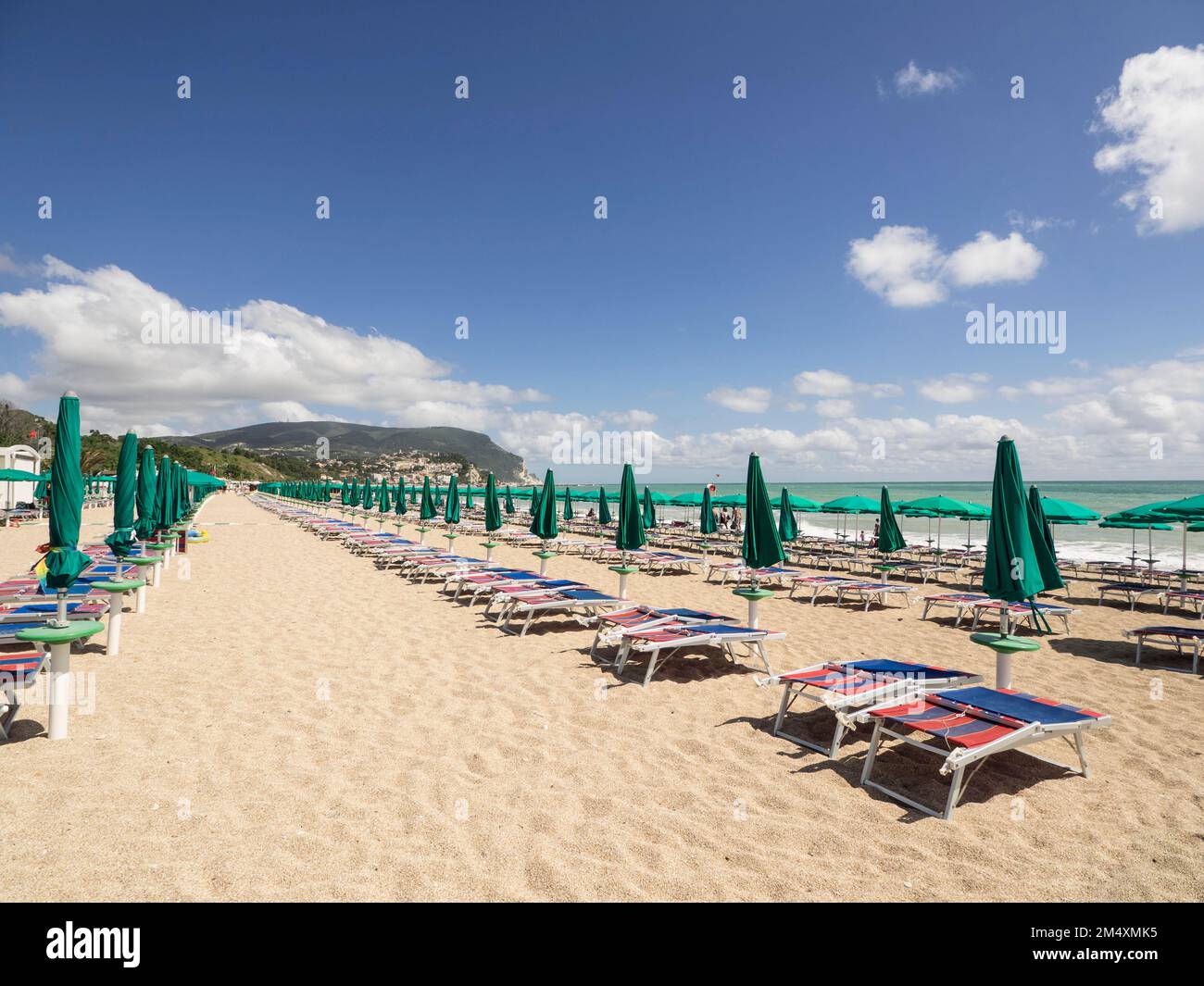 Beach, Numana, Conero Riviera, Adriatic Sea, Province of Ancona, Le Marche, Italy, Europe Stock Photo