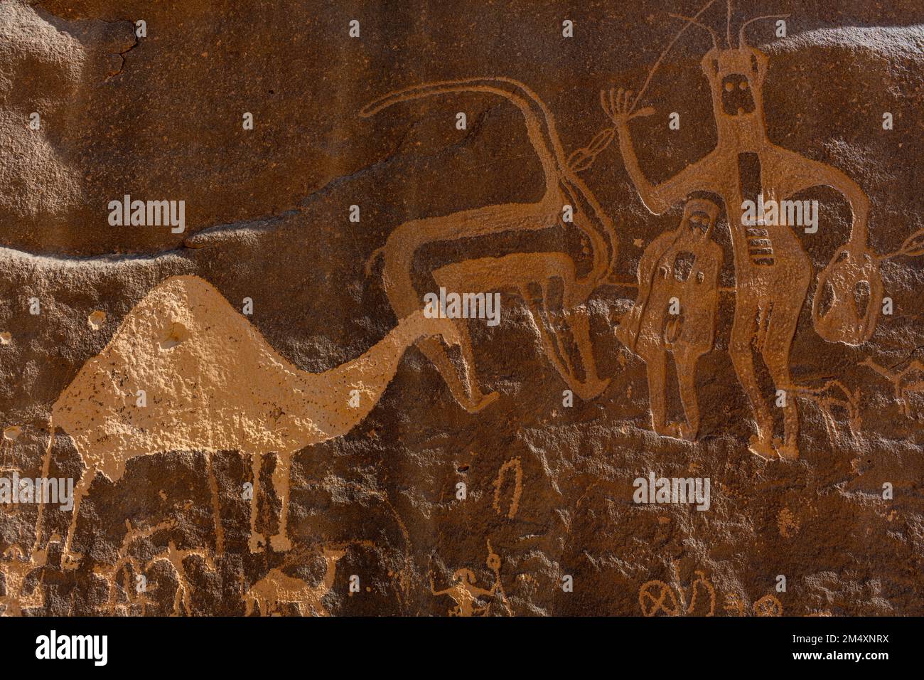 Saudi Arabia, Najran Province, Najran, Prehistoric petroglyphs and inscriptions of Bir Hima Stock Photo