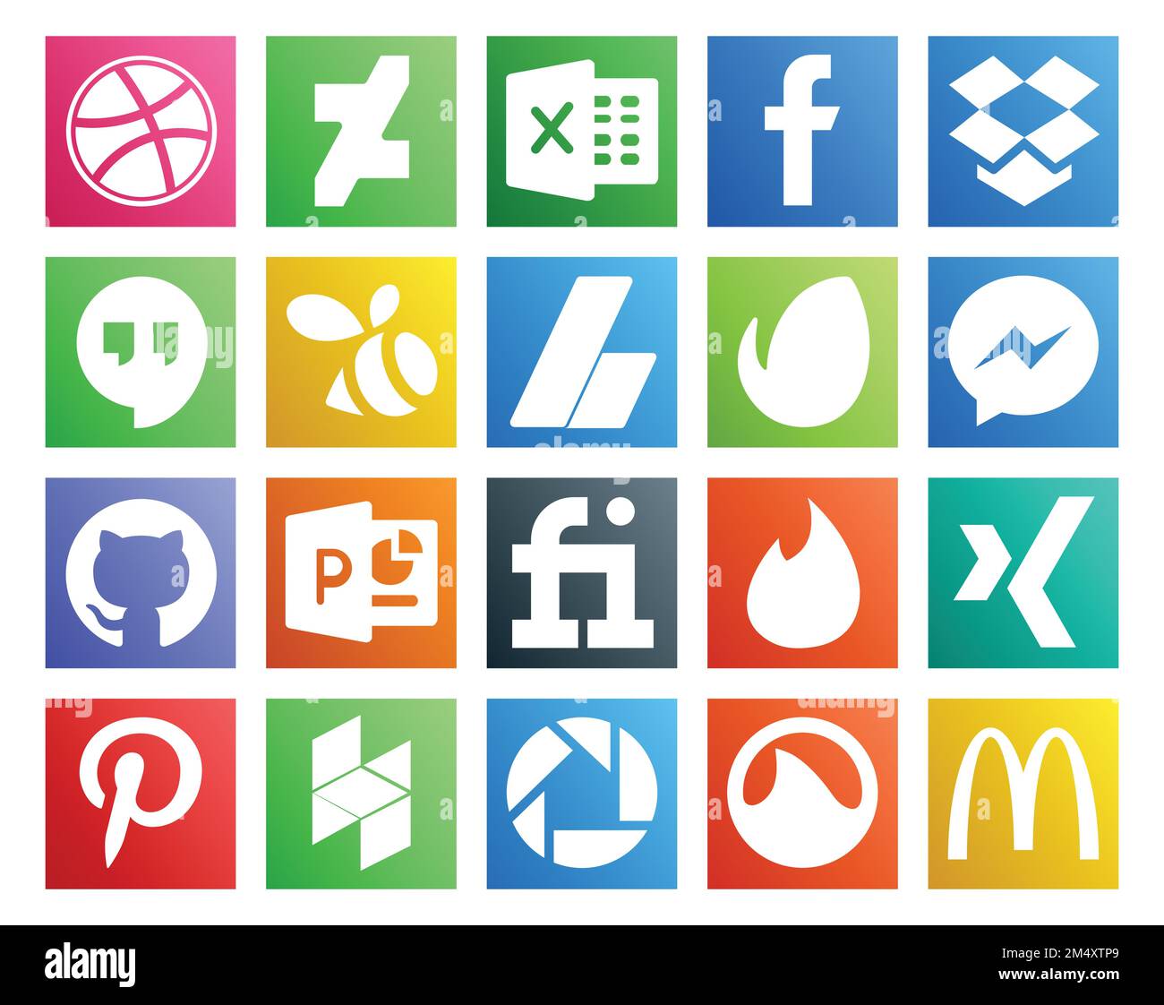 20 Social Media Icon Pack Including houzz. xing. ads. tinder. powerpoint Stock Vector