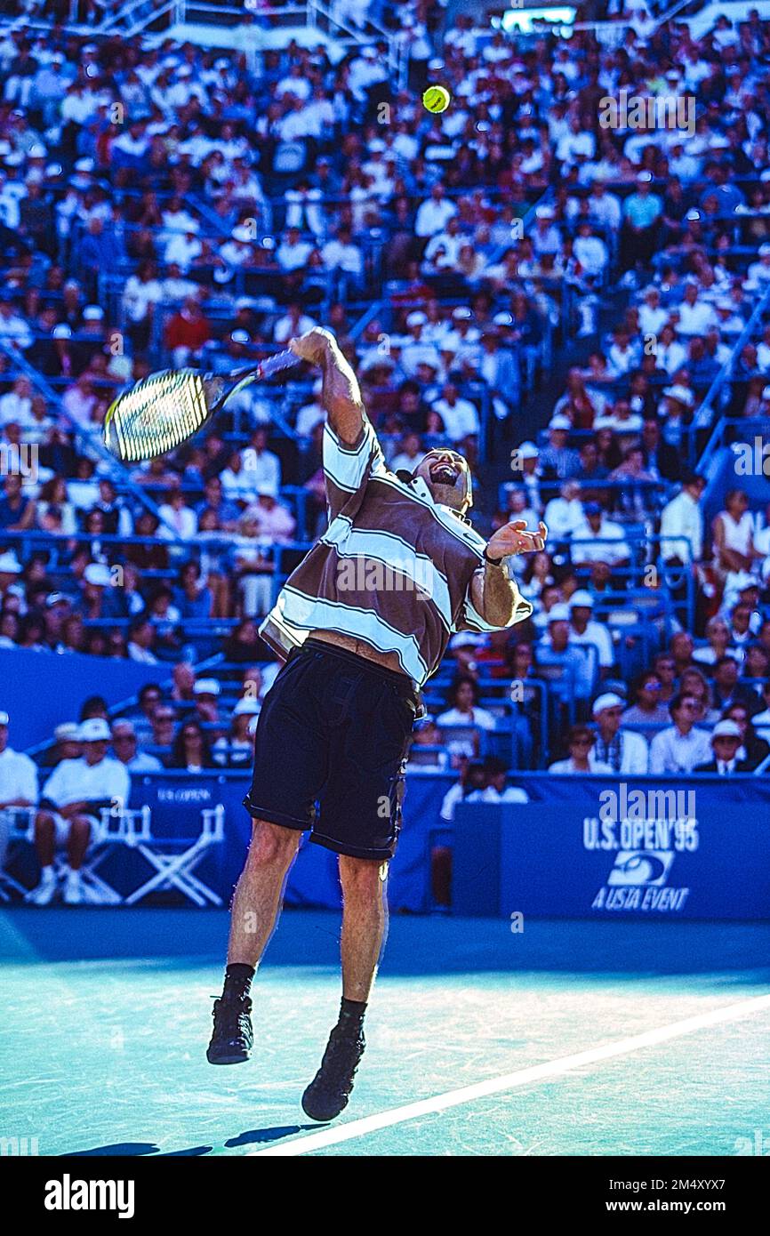 Andre Agassi (USA) competing at the 1995 US Open Tennis Stock Photo Alamy