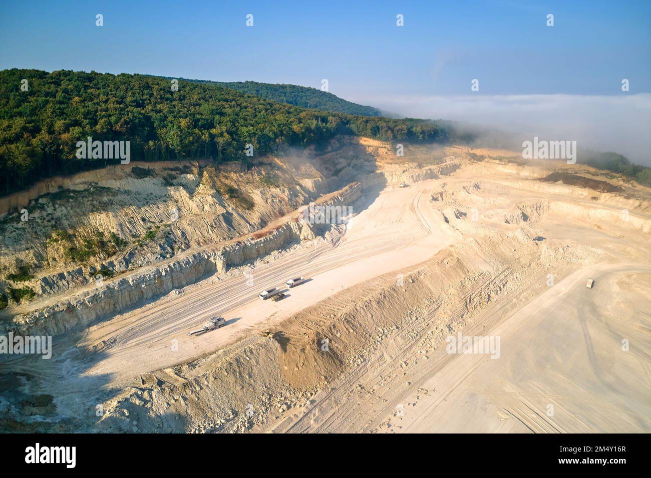 Aerial view of open pit mining of limestone materials for construction