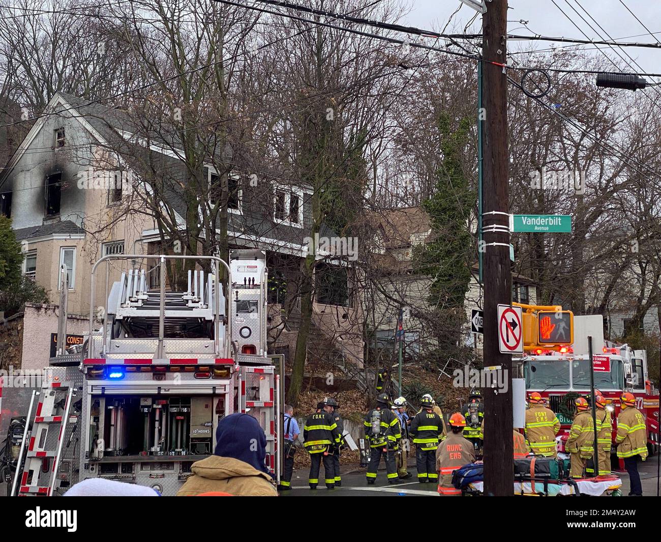 The scene of a fatal fire on Van Duzer Street near Vanderbilt Avenue in