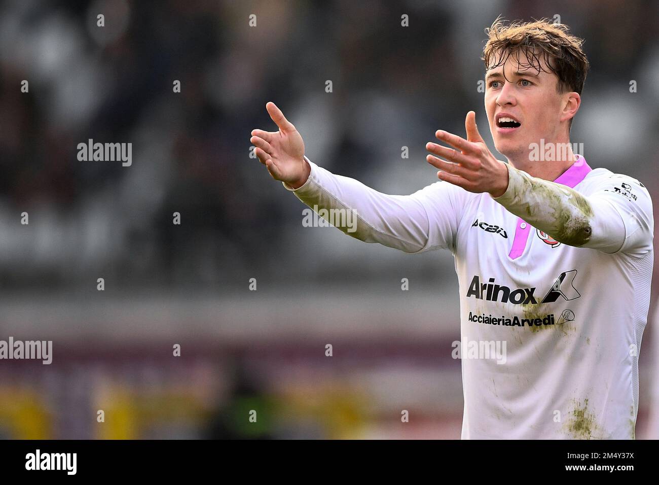 Turin, Italy. 23 December 2022. Jack Hendry of US Cremonese reacts during the friendly football match between Torino FC and US Cremonese. Credit: Nicolò Campo/Alamy Live News Stock Photo