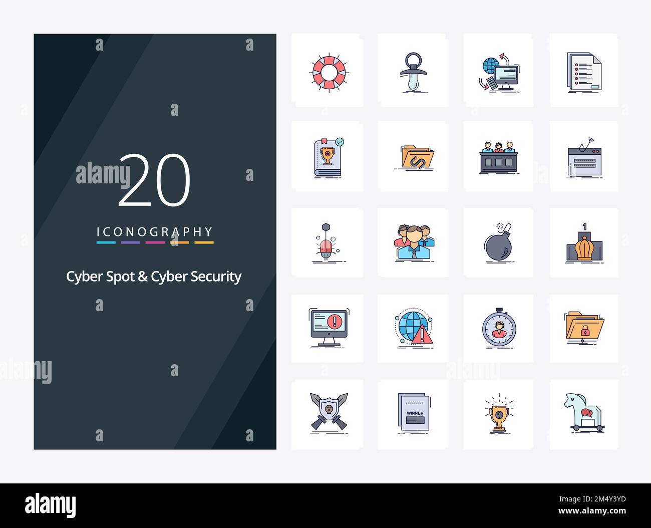 20 Cyber Spot And Cyber Security line Filled icon for presentation ...