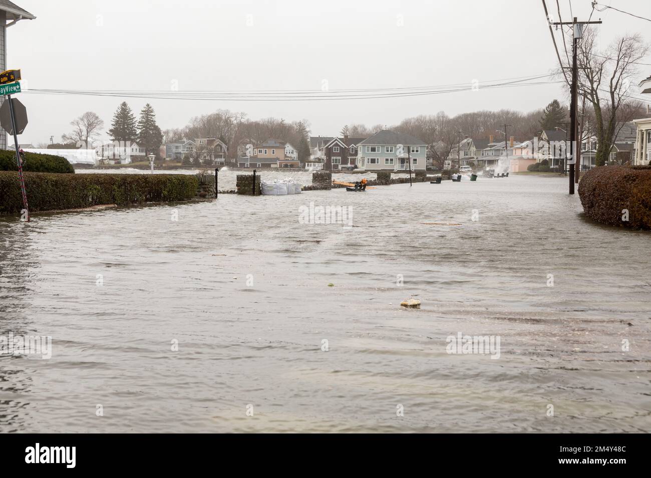 Dec. 23, 2022. Salem, MA. Ocean flooding on streets in Salem Willows