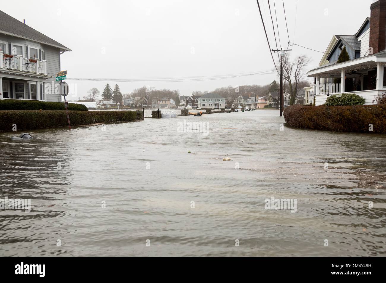 Dec. 23, 2022. Salem, MA. Ocean flooding on streets in Salem Willows