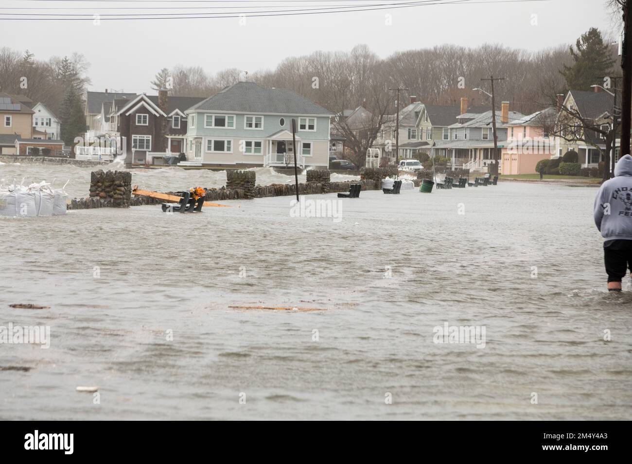 Dec. 23, 2022. Salem, MA. Ocean flooding on streets in Salem Willows ...