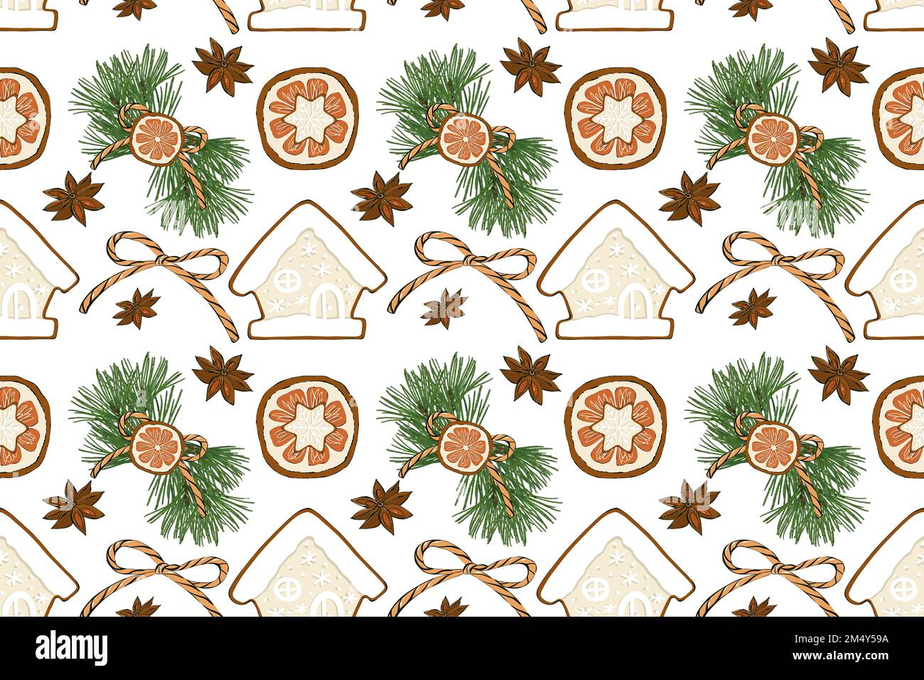 Seamless Christmas pattern. Design with Christmas elements on white ...