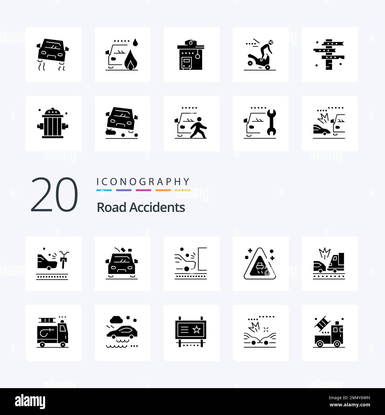 20 Road Accidents Solid Glyph icon Pack like car accidents accident