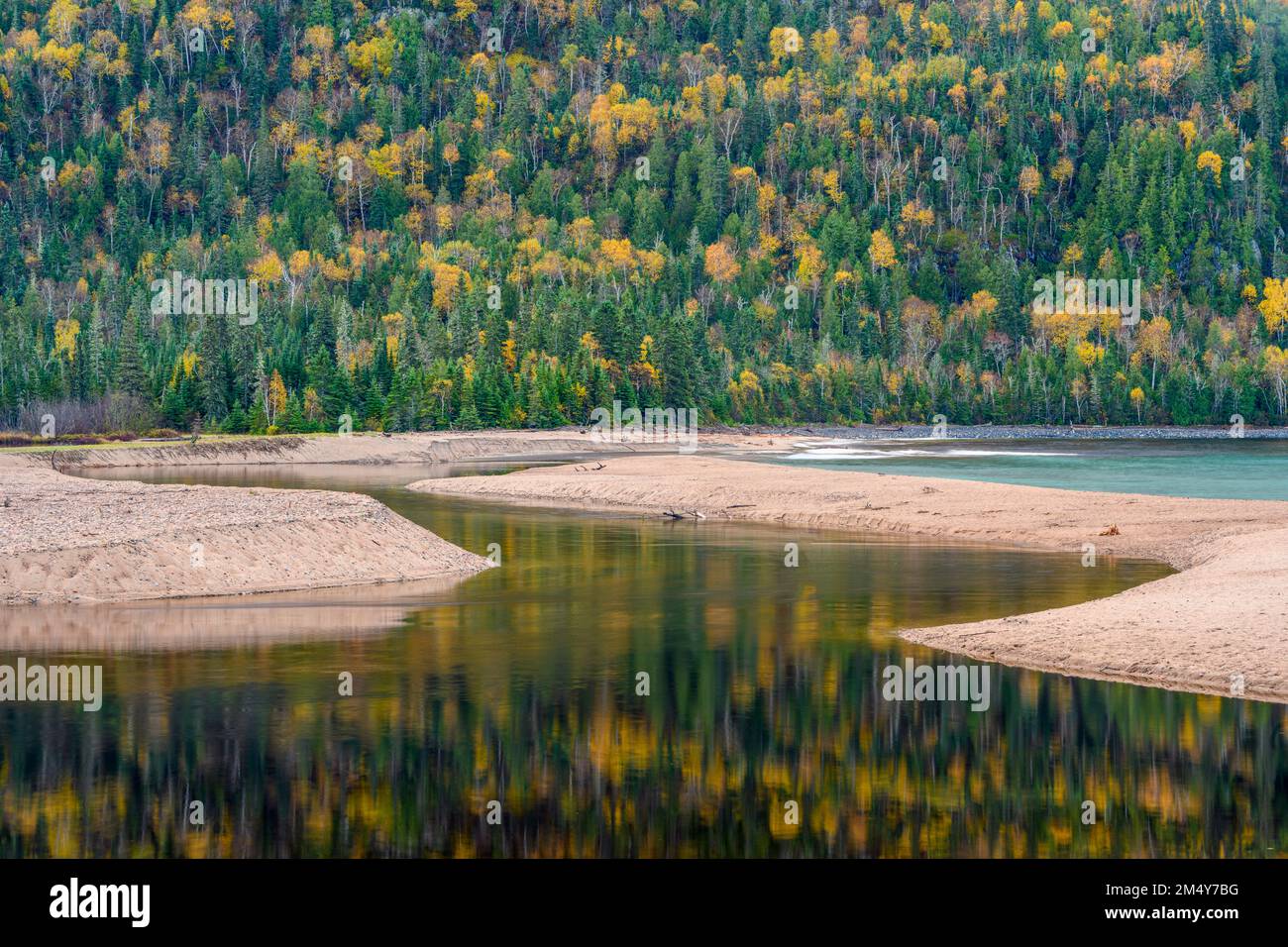 Autumn reflections in the Old Woman River, Lake Superior Provincial Park- Old Woman Bay, Ontario, Canada Stock Photo