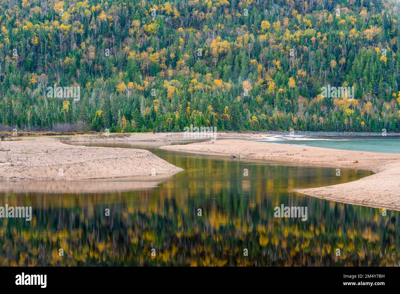 Autumn reflections in the Old Woman River, Lake Superior Provincial Park- Old Woman Bay, Ontario, Canada Stock Photo