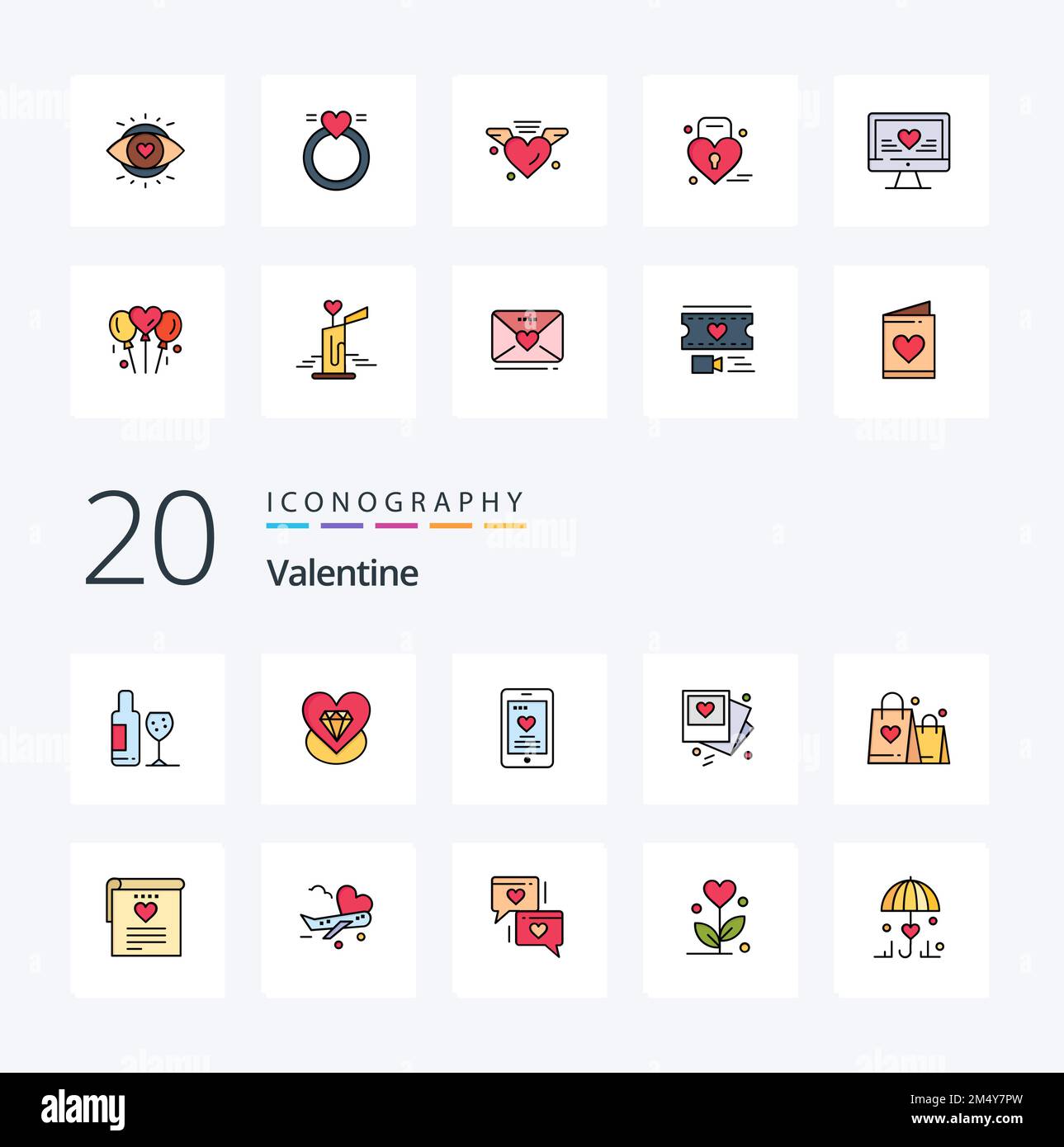 20 Valentine Line Filled Color icon Pack like love wedding cell love ...