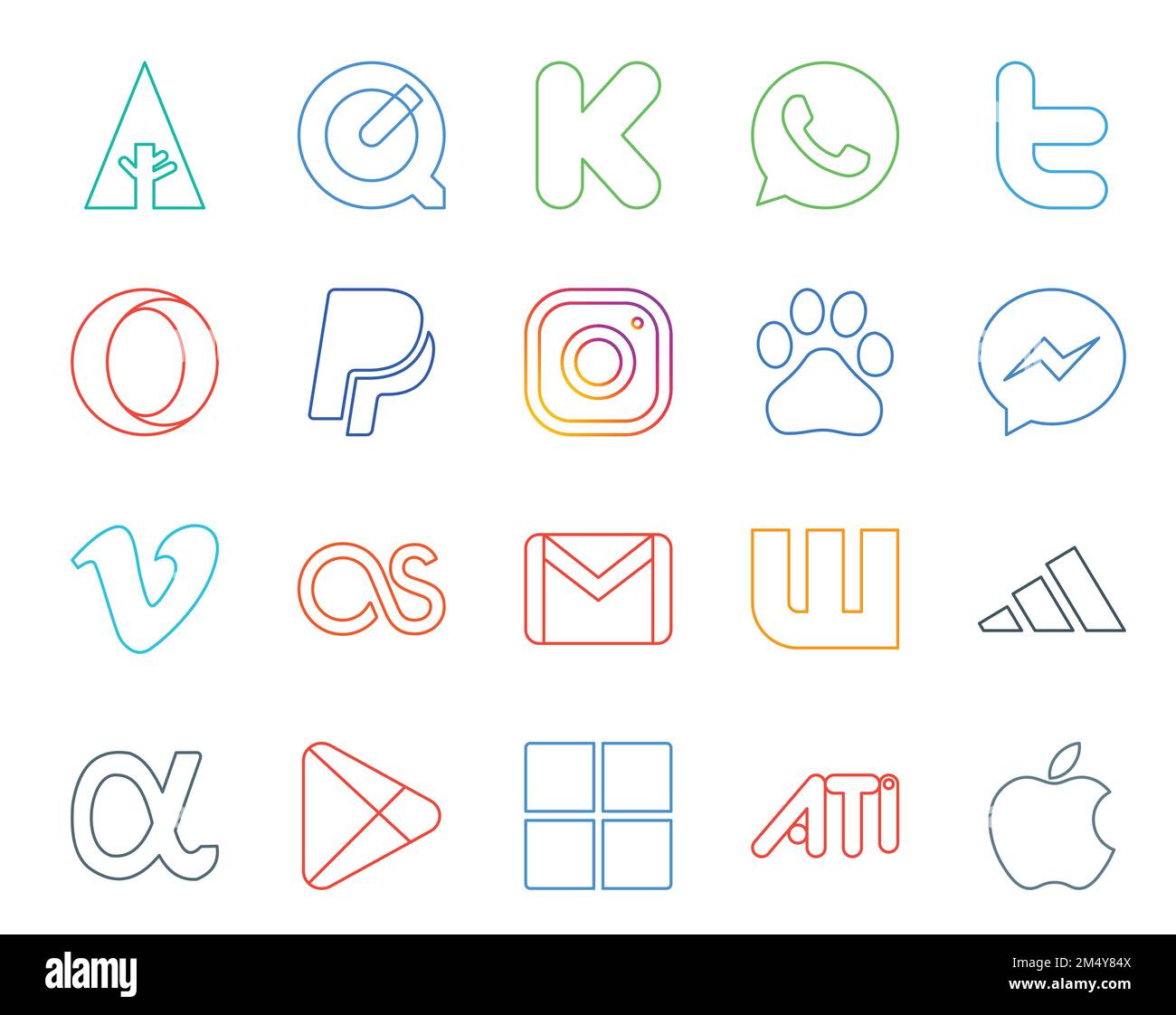 20 Social Media Icon Pack Including wattpad. email. instagram. gmail. video Stock Vector