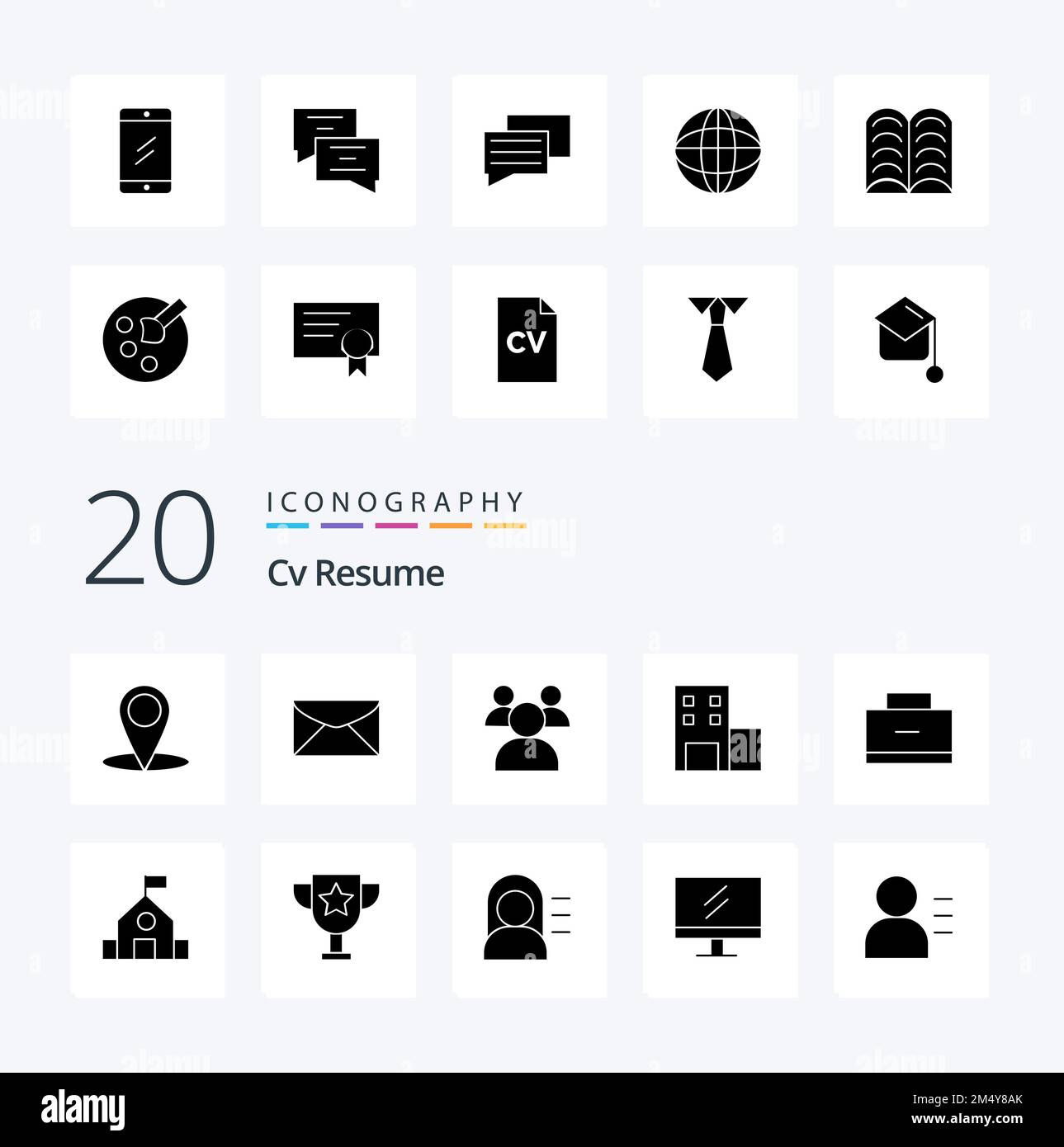 20 Cv Resume Solid Glyph icon Pack like school message education ...