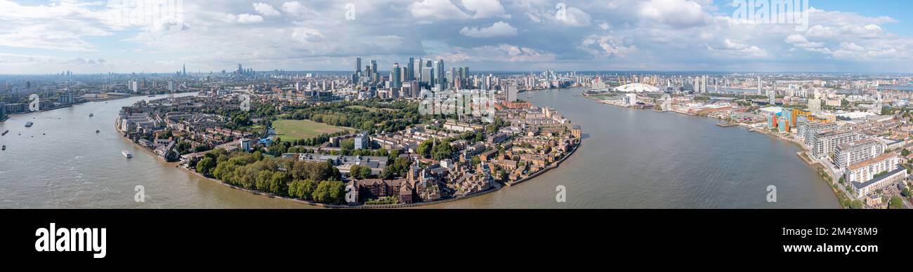 Aerial panoramic skyline Financial district London, cityscape view. Stock Photo