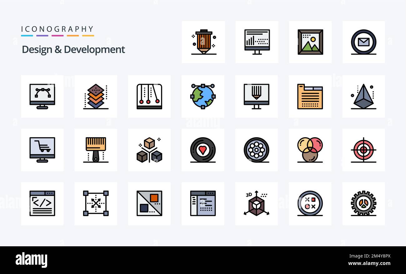25 Design Development Line Filled Style icon pack Stock Vector Image ...