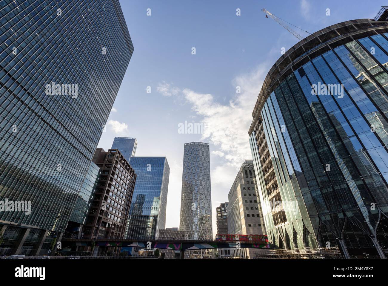 London, UK - September 8 2022 - Modern steel and glass towers and buildings, multiple floored office spaces reaching for the sky in London, UK Stock Photo