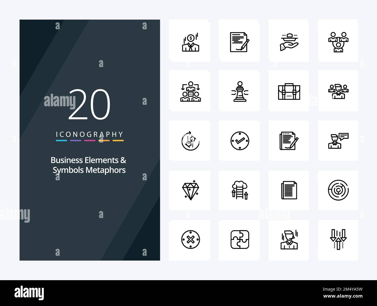20 Business Elements And Symbols Metaphors Outline icon for presentation Stock Vector