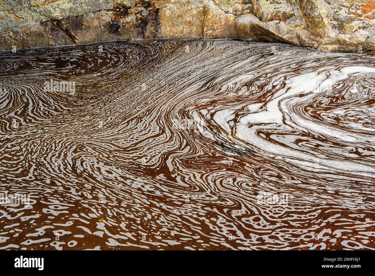 Foam patterns in eddy pool, the Sand River, Lake Superior Provincial