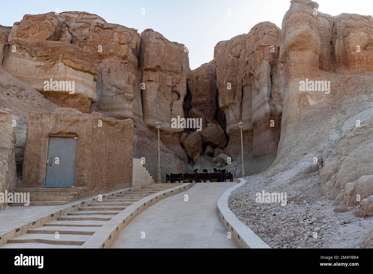 Entrance to the Al Qarah mountain, Unesco site Al Ahsa Oasis, Hofuf, Kingdom of Saudi Arabia Stock Photo