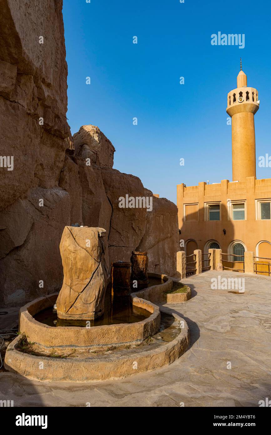 Mosque at the Al Qarah mountain, Unesco site Al Ahsa Oasis, Hofuf, Kingdom of Saudi Arabia Stock Photo