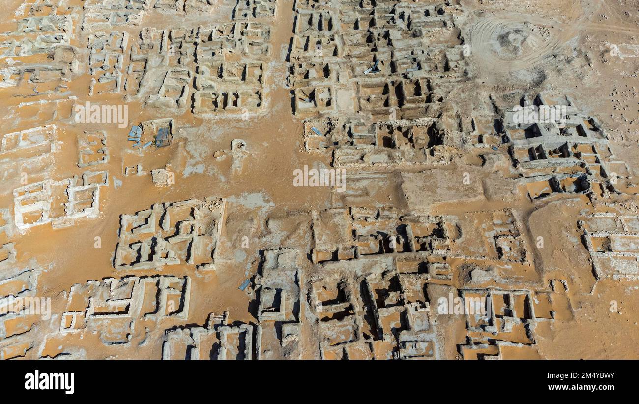 Aerial of Qaryat al-Faw capital of the first Kindah kingdom, Kingdom of Saudi Arabia Stock Photo