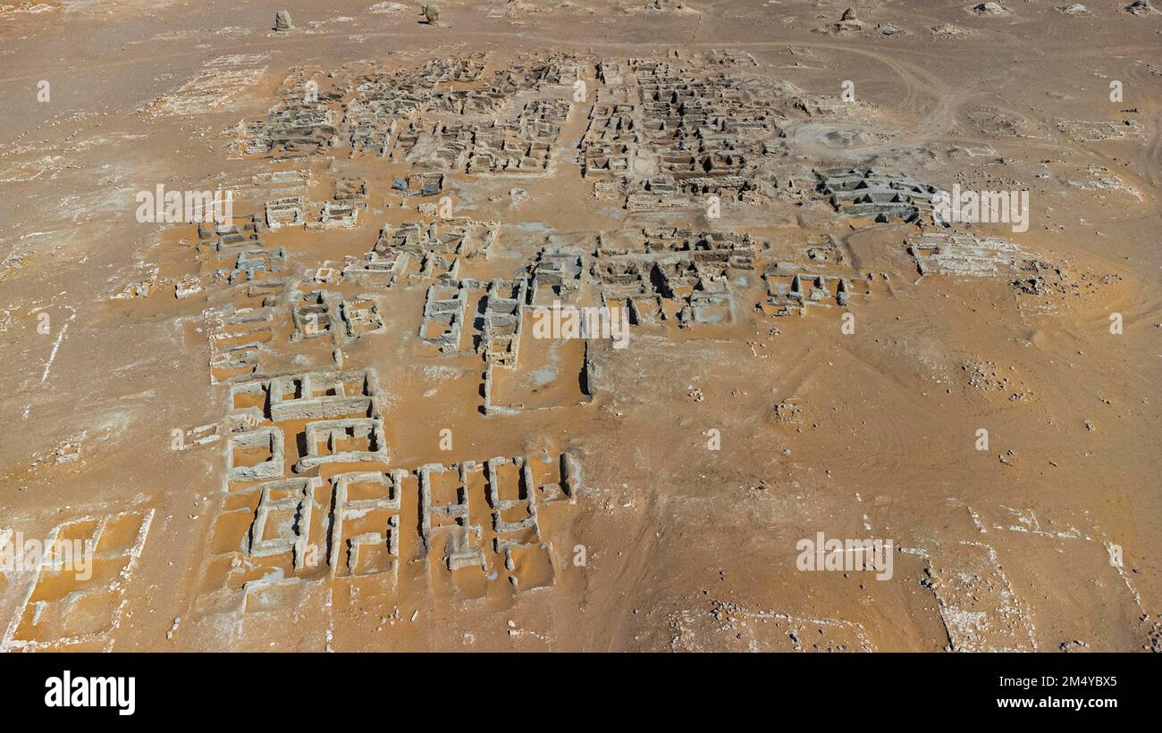 Aerial of Qaryat al-Faw capital of the first Kindah kingdom, Kingdom of Saudi Arabia Stock Photo