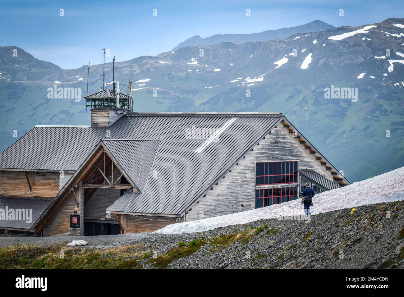 a Visitor area at the top of the tram at Alyeska Resort in Girdwood, Stock Photo