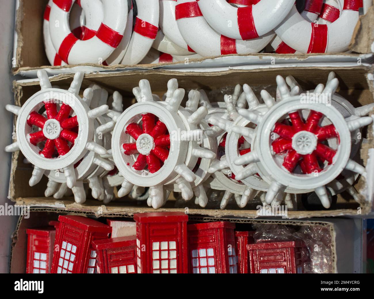 Set of wooden steering wheels of a boat Stock Photo Alamy