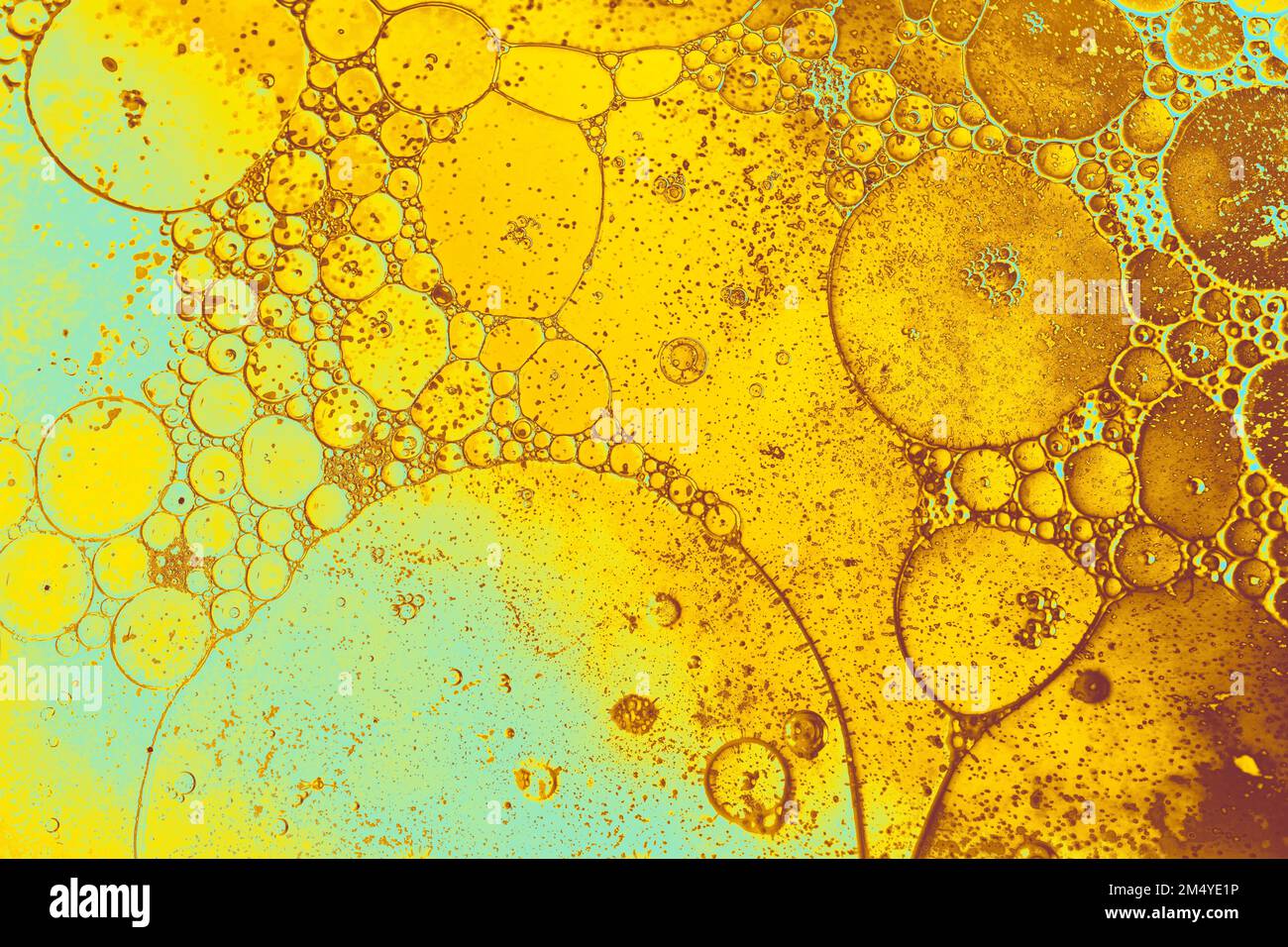Oil bubbles inside water base form patterns Stock Photo
