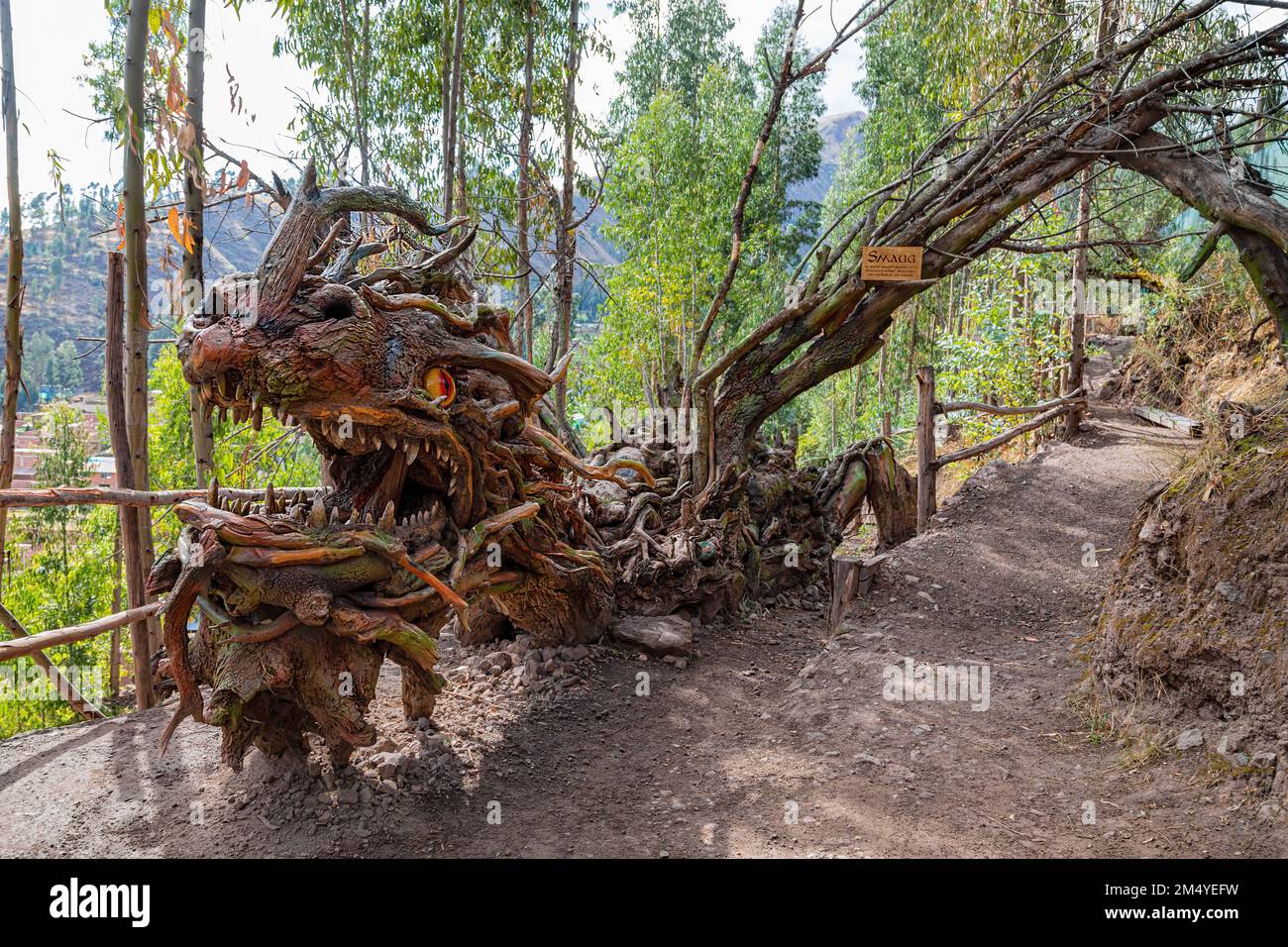 Cusco, Peru - September 26, 2022: Characters from Lord of the Rings have been created from trees and wood at Bosque ENTS Cusco, a new attraction for t Stock Photo