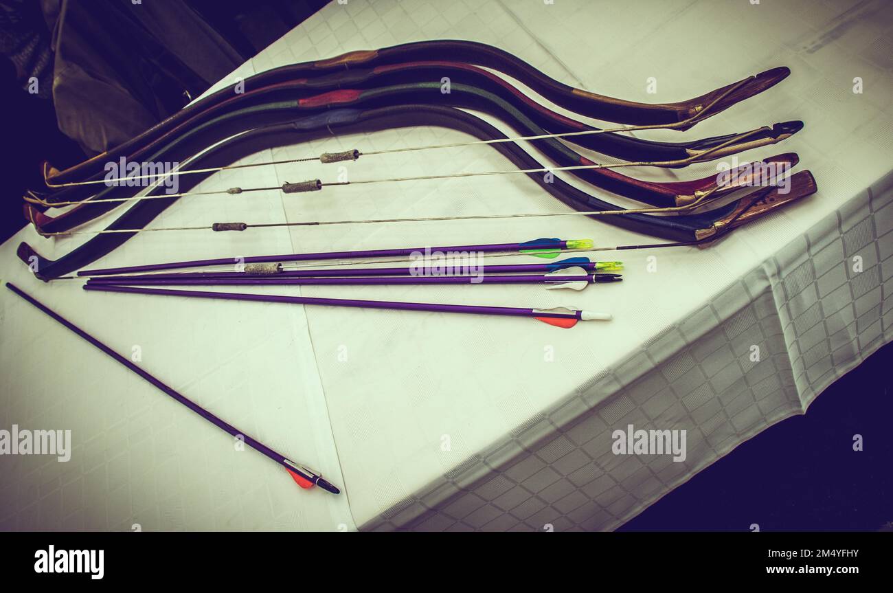 Bow and arrow old weapon system archery Stock Photo Alamy